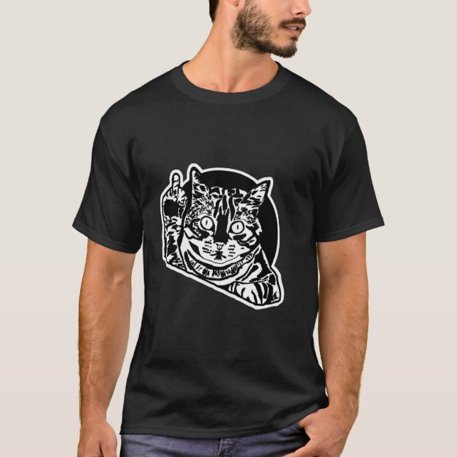 Funny Rude Cat Giving The Middle Finger T-Shirt (Front)