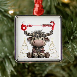 Funny Rudolf Trees Antlers Six Seven Christmas Metal Ornament