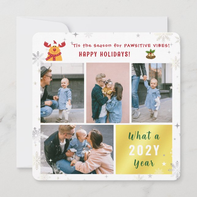 Funny Rudolph 4 Photos Collage Happy Holidays Cute Holiday Card (Front)