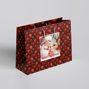Funny Rudolph and Santa Kids Christmas Party Gift  Large Gift Bag
