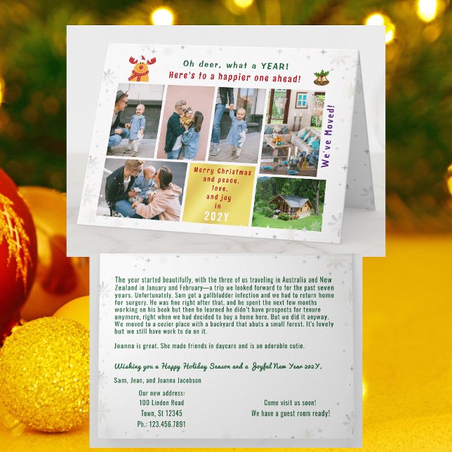 Funny Rudolph Oh Deer We've Moved 6 Photos Modern Card (Funny Rudolph Oh deer what a year Christmas card. 6 Photos. Peace, love, joy. We've Moved. Cute snow)