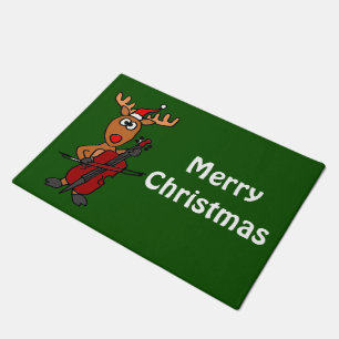 Funny Rudolph Playing Cello Christmas Doormat