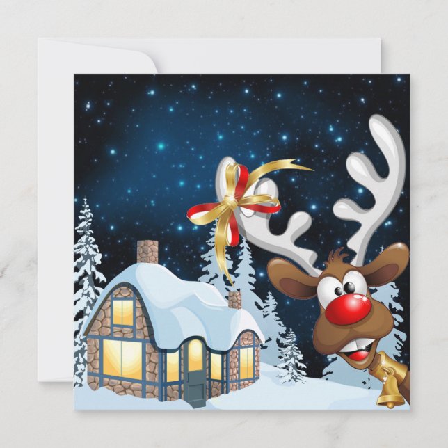 Funny Rudolph Red Nez Reindeer Carte de vacances (Devant)