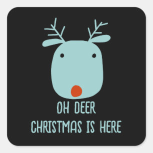 Funny Rudolph the Red-Nosed Reindeer Christmas Square Sticker