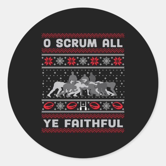 Funny Rugby O Scrum All Ye Faithful Ugly Merry Chr Classic Round Sticker (Front)