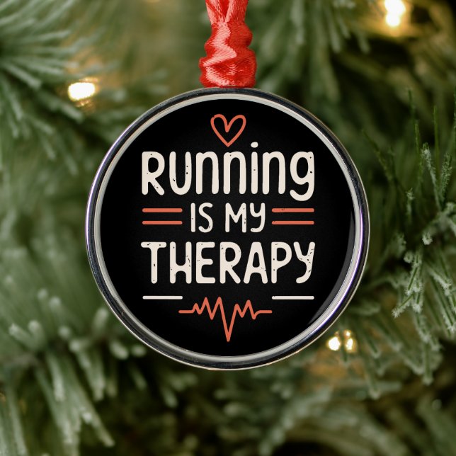 Funny runner marathoner quotes jokes black and red metal ornament (Tree)