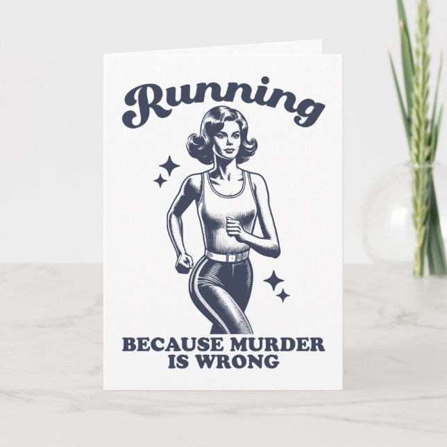 Funny Running Because Murder Is Wrong Retro Card (Front)