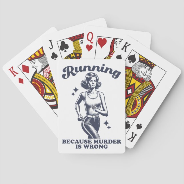 Funny Running Because Murder Is Wrong Retro Playing Cards (Back)