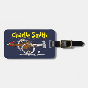 Funny running brown chicken cartoon bag tag