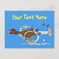 Funny running chicken cartoon post card
