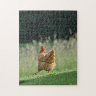 Funny Running Chicken Cute Farm Animals Photo Jigsaw Puzzle