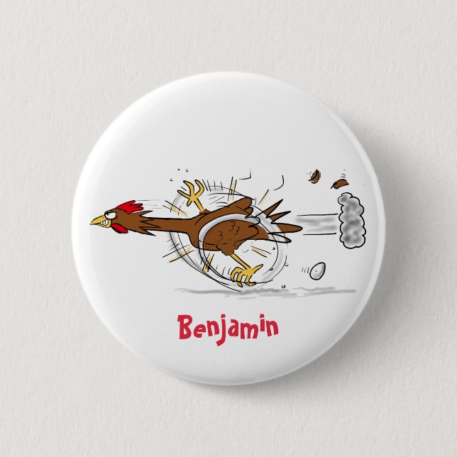 Funny running cool chicken cartoon illustration 2 inch round button (Front)