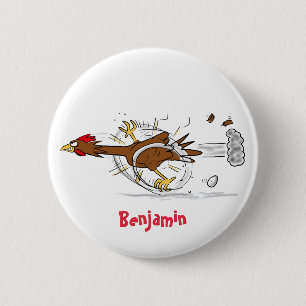 Funny running cool chicken cartoon illustration 2 inch round button