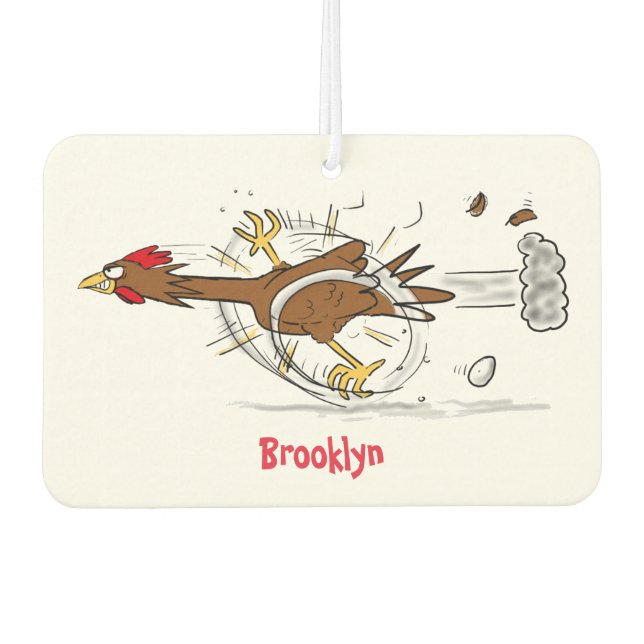 Funny running cool chicken cartoon illustration air freshener (Front)