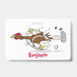 Funny running cool chicken cartoon illustration badge