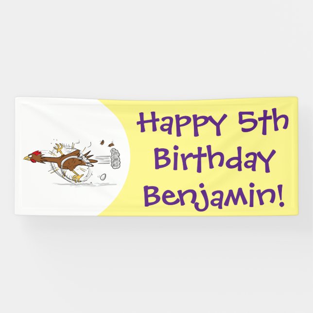 Funny running cool chicken cartoon illustration banner (Horizontal)