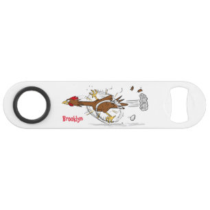 Funny running cool chicken cartoon illustration bar key