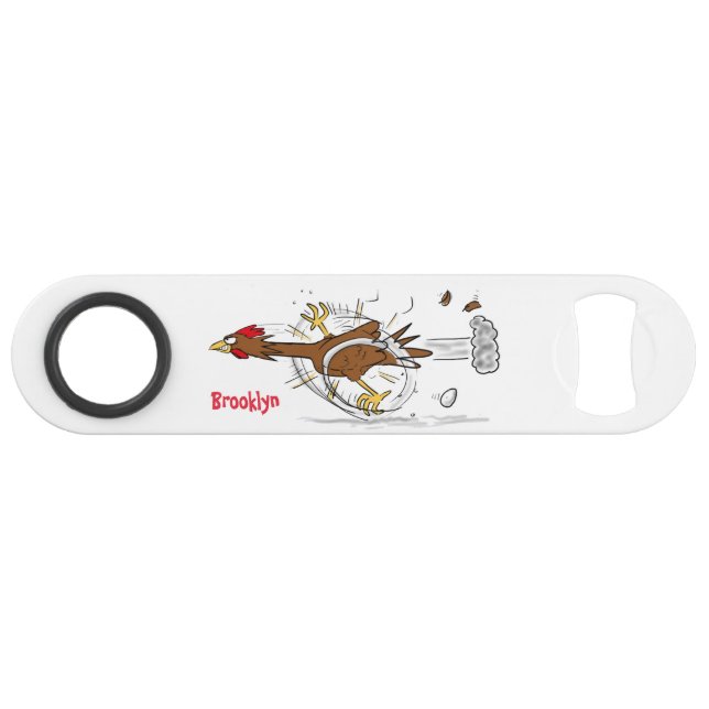 Funny running cool chicken cartoon illustration bar key (Front (Horizontal))