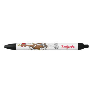 Funny running cool chicken cartoon illustration black ink pen