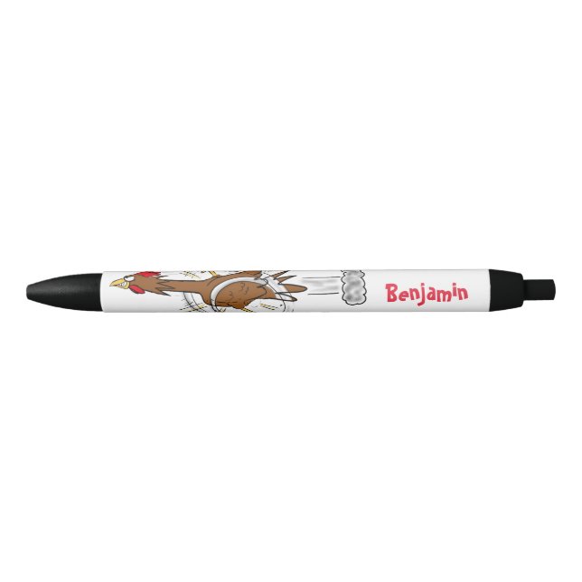 Funny running cool chicken cartoon illustration black ink pen (Front)