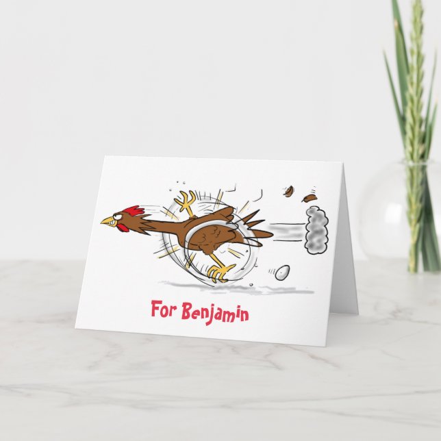 Funny running cool chicken cartoon illustration card (Front)