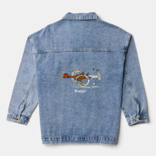 Funny running cool chicken cartoon illustration denim jacket