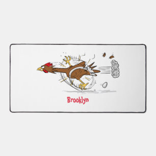 Funny running cool chicken cartoon illustration desk mat