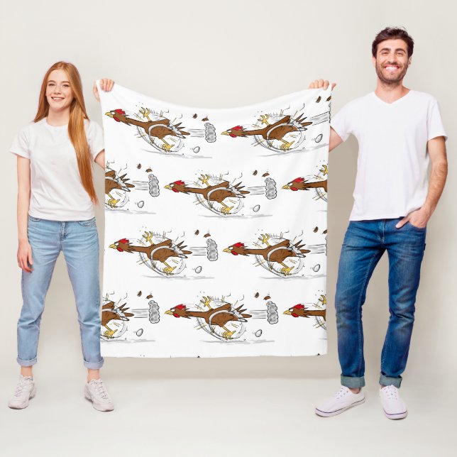 Funny running cool chicken cartoon illustration fleece blanket (In Situ)