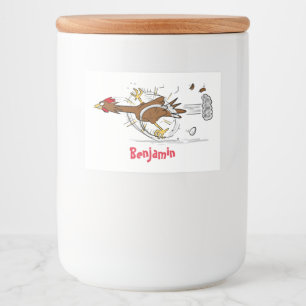 Funny running cool chicken cartoon illustration food label