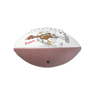 Funny running cool chicken cartoon illustration football