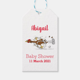 Funny running cool chicken cartoon illustration gift tags