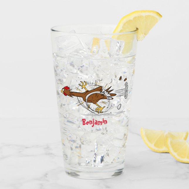 Funny running cool chicken cartoon illustration glass (Back Ice)