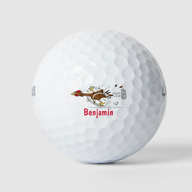 Funny running cool chicken cartoon illustration golf balls (Front)