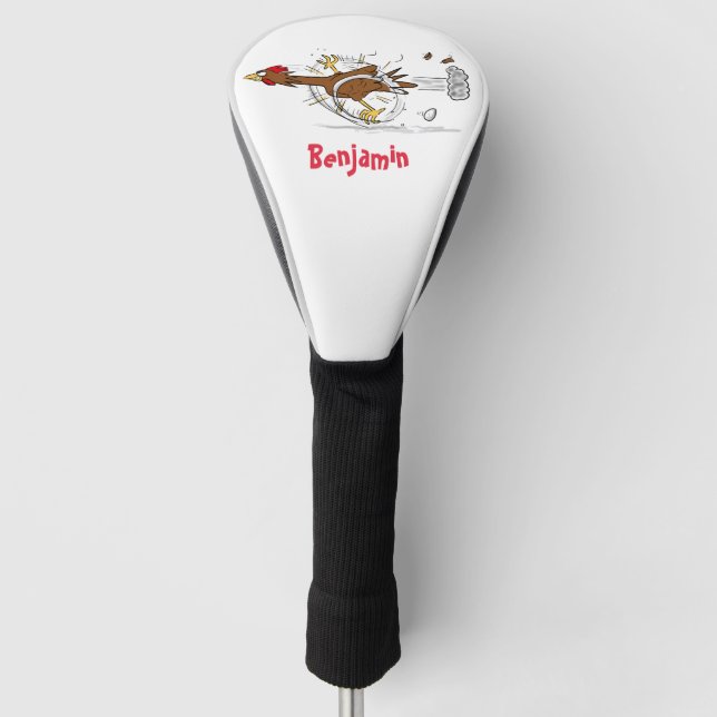 Funny running cool chicken cartoon illustration golf head cover (Front)