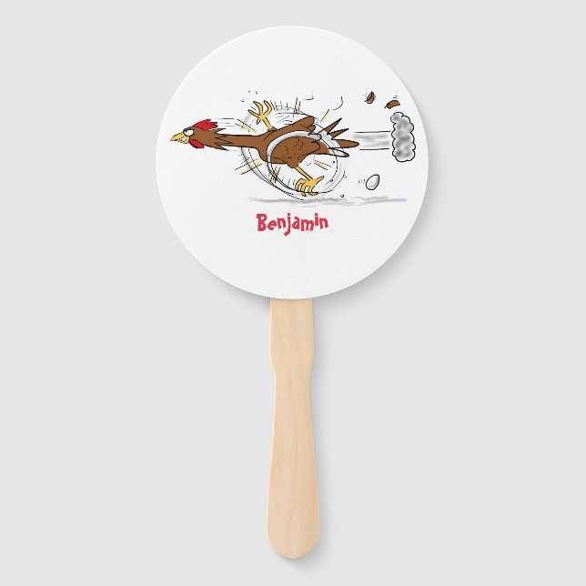 Funny running cool chicken cartoon illustration hand fan (Front)
