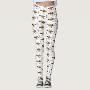 Funny running cool chicken cartoon illustration leggings