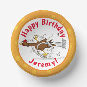 Funny running cool chicken cartoon illustration paper plate