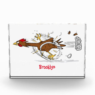 Funny running cool chicken cartoon illustration photo block