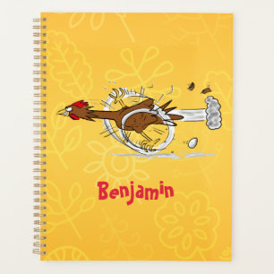 Funny running cool chicken cartoon illustration planner