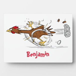 Funny running cool chicken cartoon illustration plaque