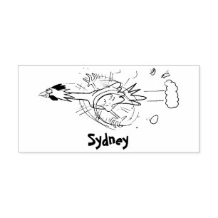 Funny running cool chicken cartoon illustration rubber stamp