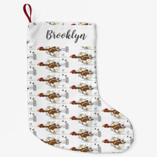 Funny running cool chicken cartoon illustration small christmas stocking
