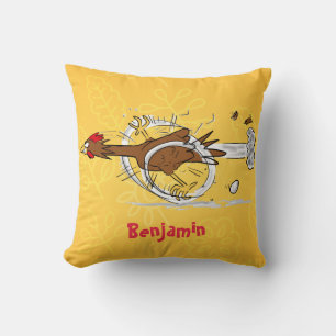 Funny running cool chicken cartoon illustration throw pillow