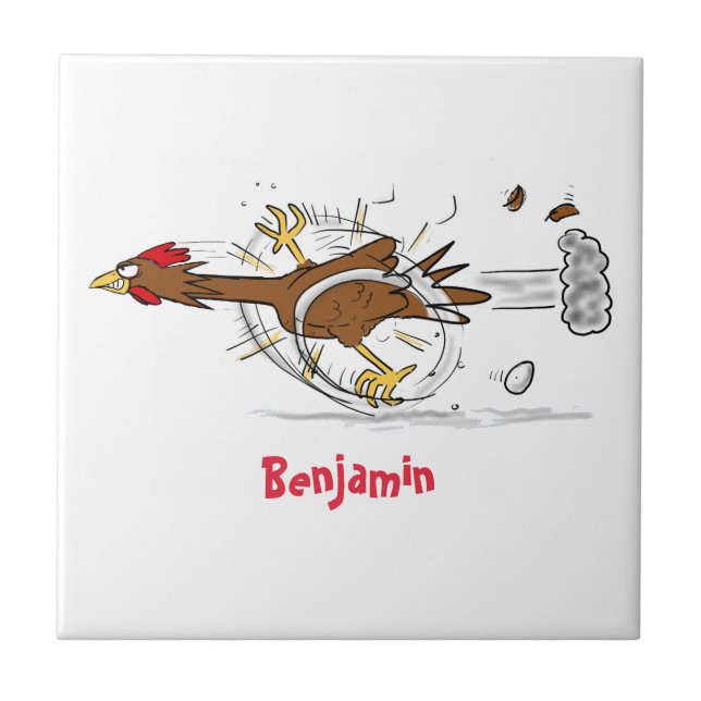 Funny running cool chicken cartoon illustration tile (Front)