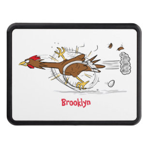 Funny running cool chicken cartoon illustration trailer hitch cover