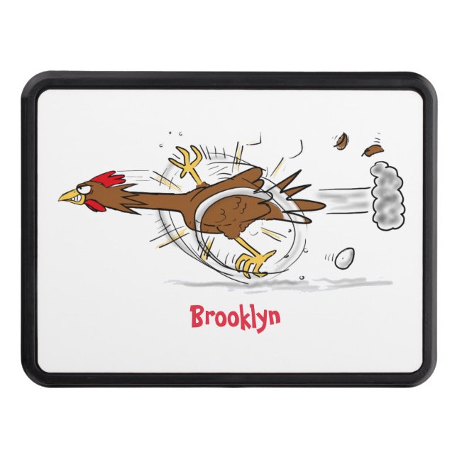 Funny running cool chicken cartoon illustration trailer hitch cover (Front)