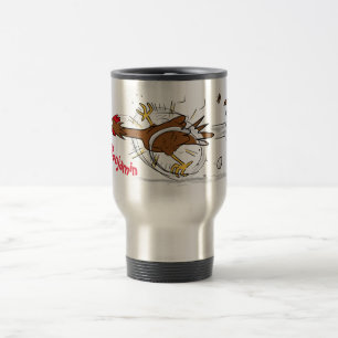 Funny running cool chicken cartoon illustration travel mug