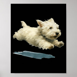 Funny Running Dog Art Print Cute Westie Dog _1 