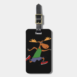 Funny Running Moose cartoon Luggage Tag