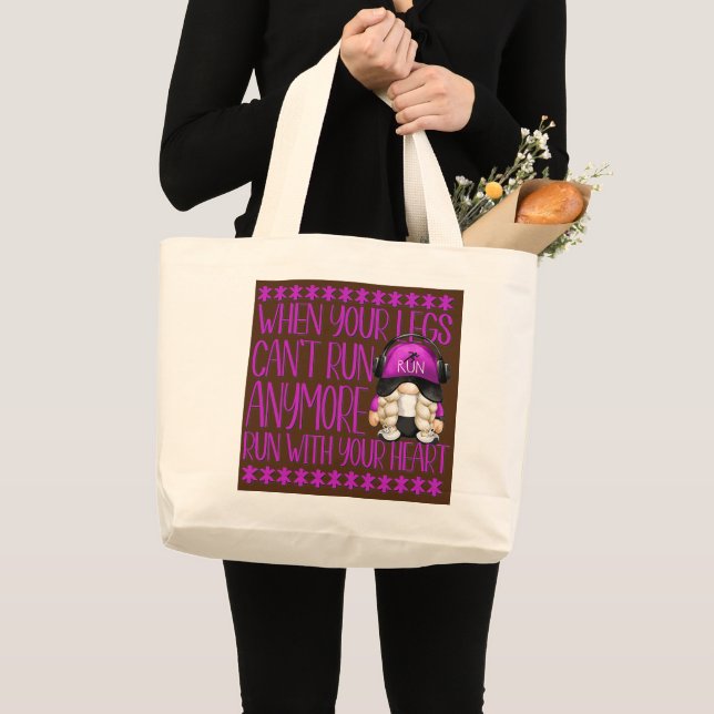 Funny Running Quote Gnome For Women Cute Grandma Large Tote Bag (Front (Product))
